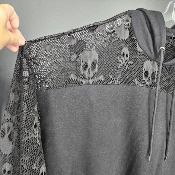 Skull Crossbones Mesh Hoodie Shirt Womens 2XL XXL Black Sheer Goth Punk Rock - Picture 6 of 13